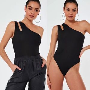 Missguided Black One Shoulder Ribbed Bodysuit
